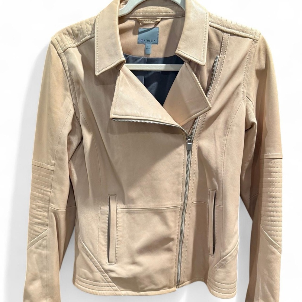 Athleta Genuine Leather Zip Moto Jacket neutral/beige